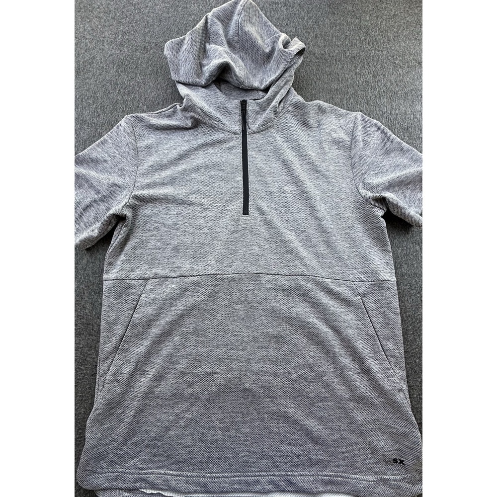 MSX Michael‎ Strahan Pullover Mens Medium Gray Hooded Quarter Zip Athleisure Gym